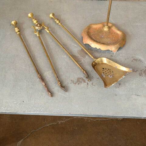 #51976 Antique Brass Fireplace Tool Set image 4
