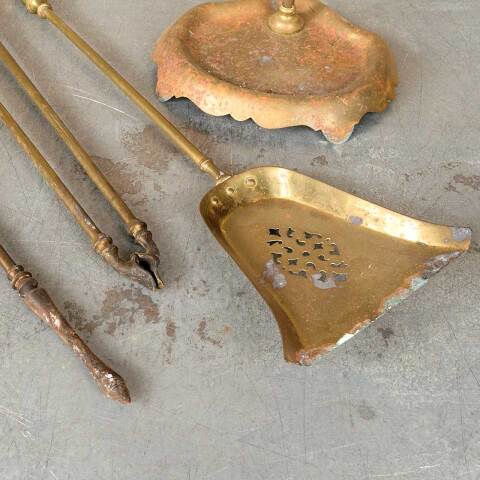 #51976 Antique Brass Fireplace Tool Set image 5