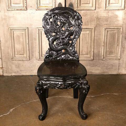#52239 Antique Ornate Carved Wood Dragon Chair image 2