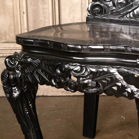 #52239 Antique Ornate Carved Wood Dragon Chair image 3