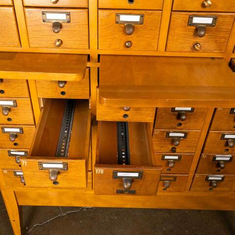 #52257 Vintage 60 Drawer Library Card Catalog Unit image 8