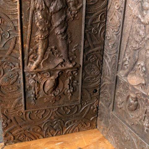 #52387 Salvaged Antique Cast Iron Fireplace Fireback image 8