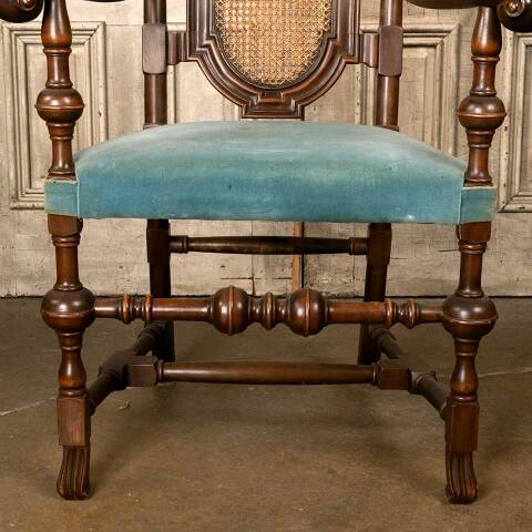 #52410 Antique Carved Wood High Back Armchair image 4