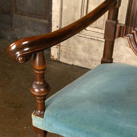 #52410 Antique Carved Wood High Back Armchair image 5