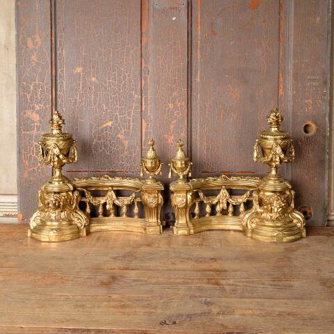 #52483 Antique Brass Ornate Fireplace Andirons image 2