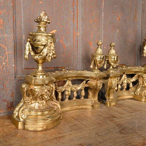 #52483 Antique Brass Ornate Fireplace Andirons image 3