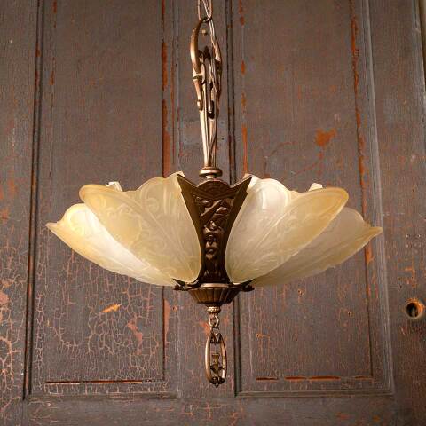 #52528 Reproduction 5 Light Art Deco Slip Shade Chandelier image 2