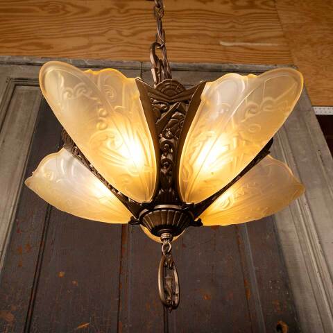 #52528 Reproduction 5 Light Art Deco Slip Shade Chandelier image 5