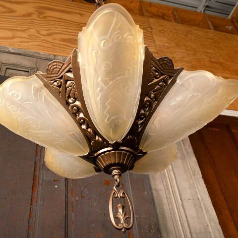 #52528 Reproduction 5 Light Art Deco Slip Shade Chandelier image 7