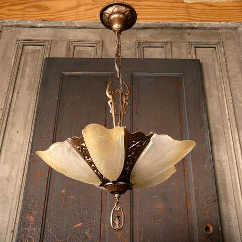 #52528 Reproduction 5 Light Art Deco Slip Shade Chandelier image 8