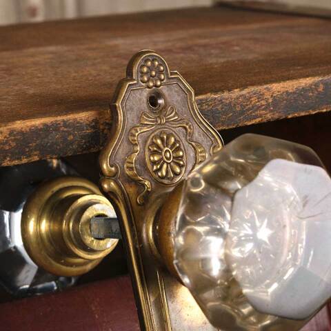 #52532 Antique Glass & Brass Door Hardware Set image 4