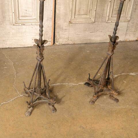 #52604 Set of 2 Antique Wrought Iron Candle Holders image 2