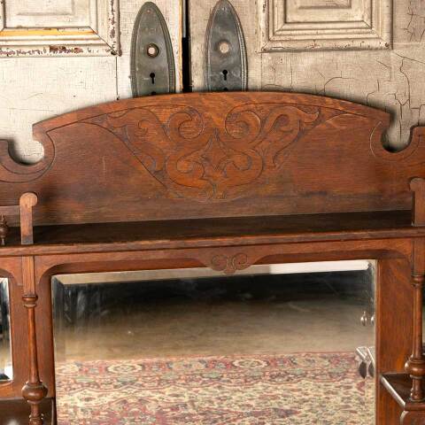 #52625 Salvaged Antique Oak Overmantel Mirror image 4