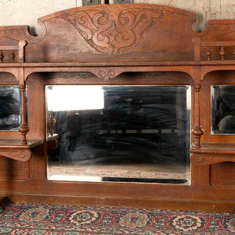 #52625 Salvaged Antique Oak Overmantel Mirror image 5