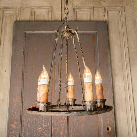 #52665 16x32 Antique Wrought Iron Tudor Chandelier image 4