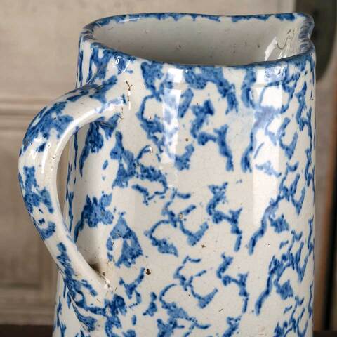 #52756A Antique 9" Spongeware Stoneware Pitcher image 2
