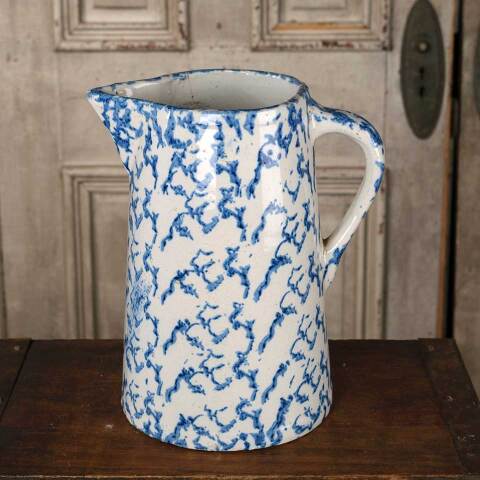 #52756A Antique 9" Spongeware Stoneware Pitcher image 4