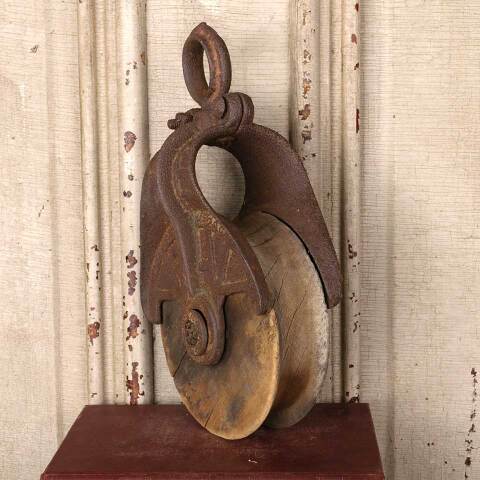 #52816 Salvaged Antique Wood & Metal Barn Pulley image 5