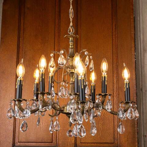 #52823 Vintage 10 Bulb Brass Chandelier Light Fixture image 2