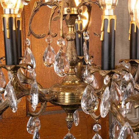 #52823 Vintage 10 Bulb Brass Chandelier Light Fixture image 4