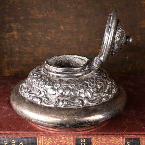 #52877 Antique Ornate Metal Ink Well Reservoir image 5