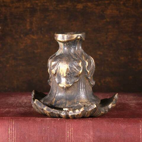 #53005 Antique Cast Brass Floral Candle Holder image 4