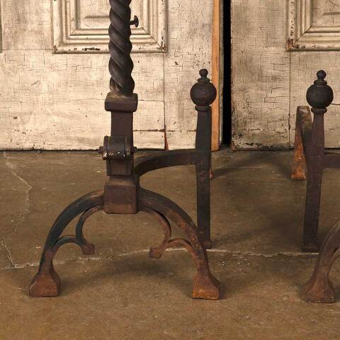 #53318 Antique Wrought Iron Fireplace Andirons image 2