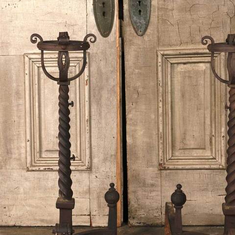 #53318 Antique Wrought Iron Fireplace Andirons image 3