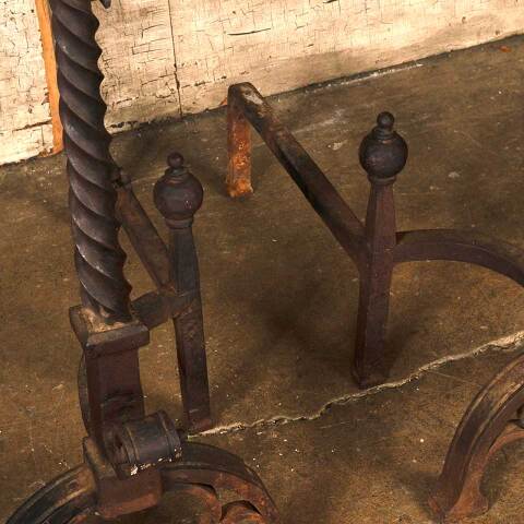 #53318 Antique Wrought Iron Fireplace Andirons image 5