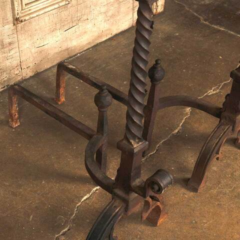 #53318 Antique Wrought Iron Fireplace Andirons image 6