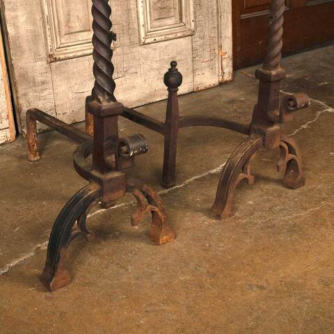 #53318 Antique Wrought Iron Fireplace Andirons image 7