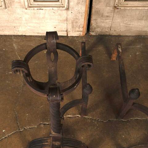 #53318 Antique Wrought Iron Fireplace Andirons image 8