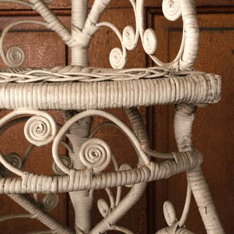 #53353 Vintage White Wicker Corner Etagere Shelf image 7