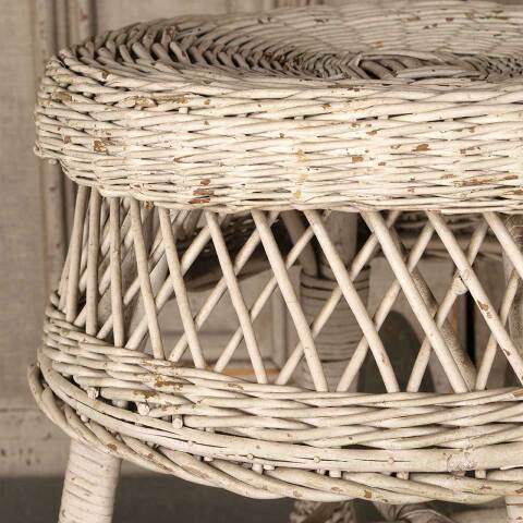 #53355 Vintage White Woven Wicker Rattan Stool image 3