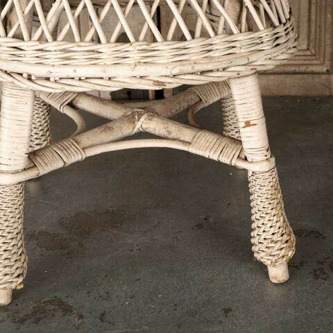 #53355 Vintage White Woven Wicker Rattan Stool image 5