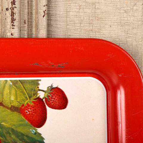 #53430 Vintage Metal Serving Tray w/ Strawberries image 2