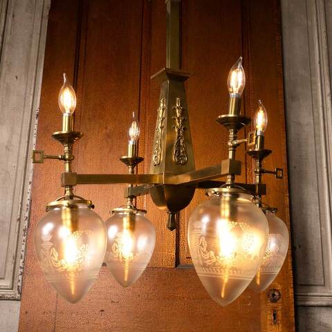 #53447 Antique Brass Gas & Electric Chandelier Light image 2