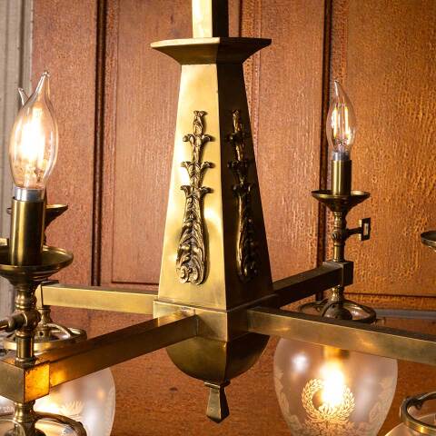 #53447 Antique Brass Gas & Electric Chandelier Light image 3