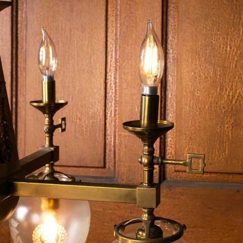 #53447 Antique Brass Gas & Electric Chandelier Light image 5