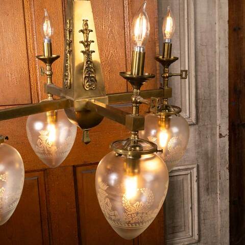 #53447 Antique Brass Gas & Electric Chandelier Light image 6