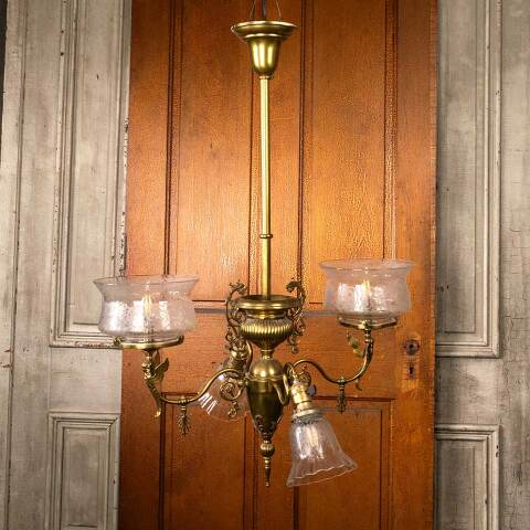 #53468 Antique Gas & Electric Chandelier Light image 2