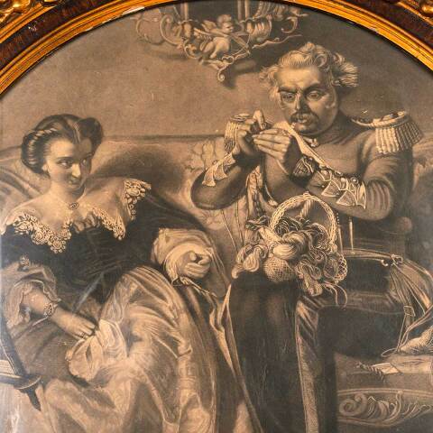 #53489 Antique Print in Ornate Round Picture Frame image 4