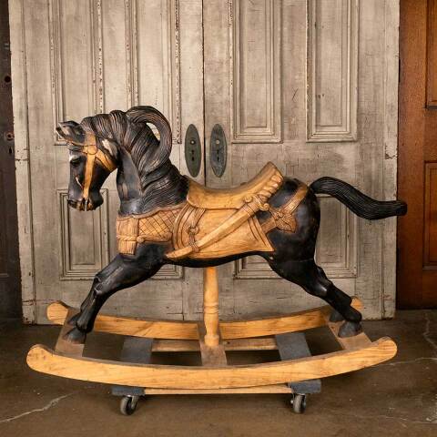 #53513 Painted Carved Wood Rocking Horse image 4