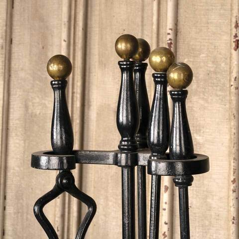 #53552 Antique Cast Iron 4 Piece Fireplace Tool Set image 3