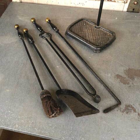 #53552 Antique Cast Iron 4 Piece Fireplace Tool Set image 4