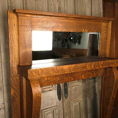 #53555 60x72 Salvaged Antique Oak Fireplace Mantel image 3