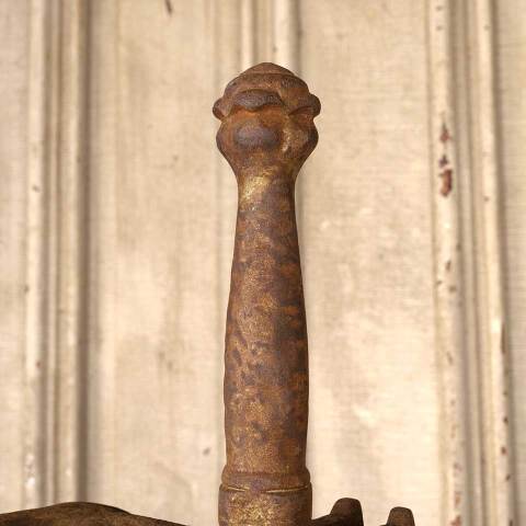 #53568 Antique Cast Iron Fireplace Tool Set Stand image 5