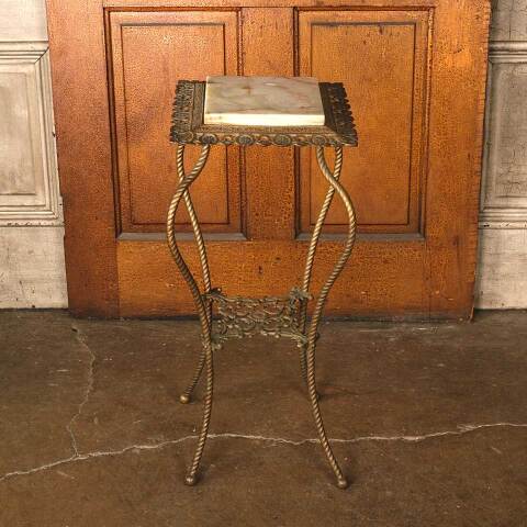 #53632 Antique Brass Plant Stand with Marble Top image 2