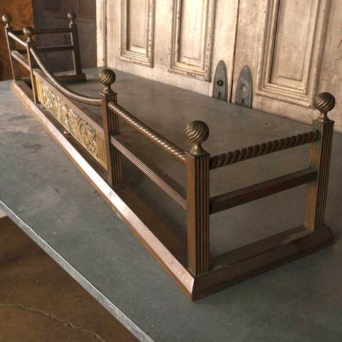 #53637 60x12 Antique Ornate Brass Fireplace Fender image 3