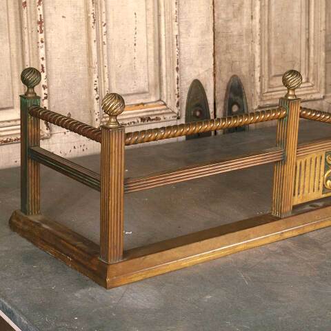 #53637 60x12 Antique Ornate Brass Fireplace Fender image 5